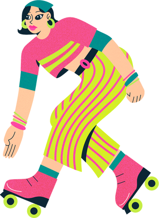 Handdrawn Retro Roller Skating Woman