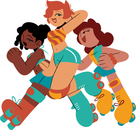 Handdrawn Retro Roller Skating Women